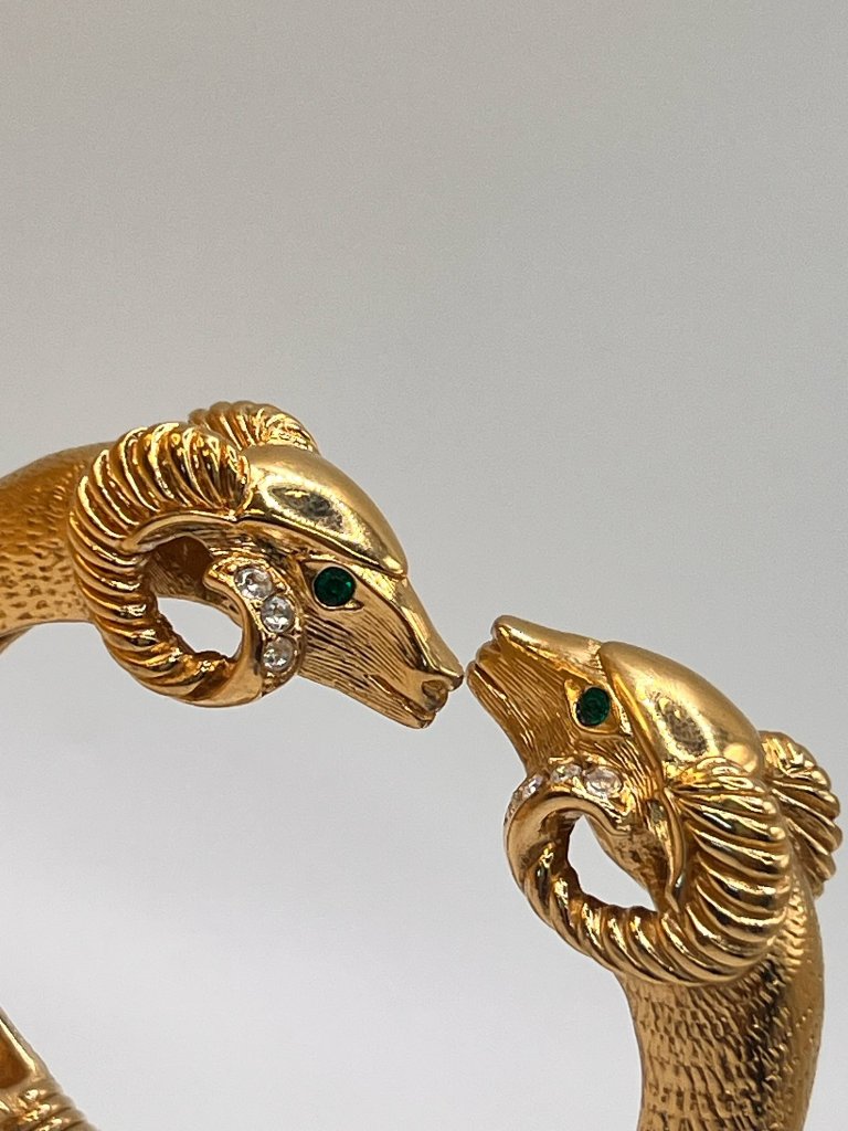 Vtg Kjl Kenneth J Lane For Avon Ram's Head Rhinestone Bracelet Gold Tone — image 2 of 7